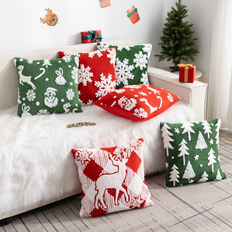 Christmas Pillow Cover (Excluding Pillow Core) Snowflake Velvet Jacquard Christmas Tree Elk Festival Decoration