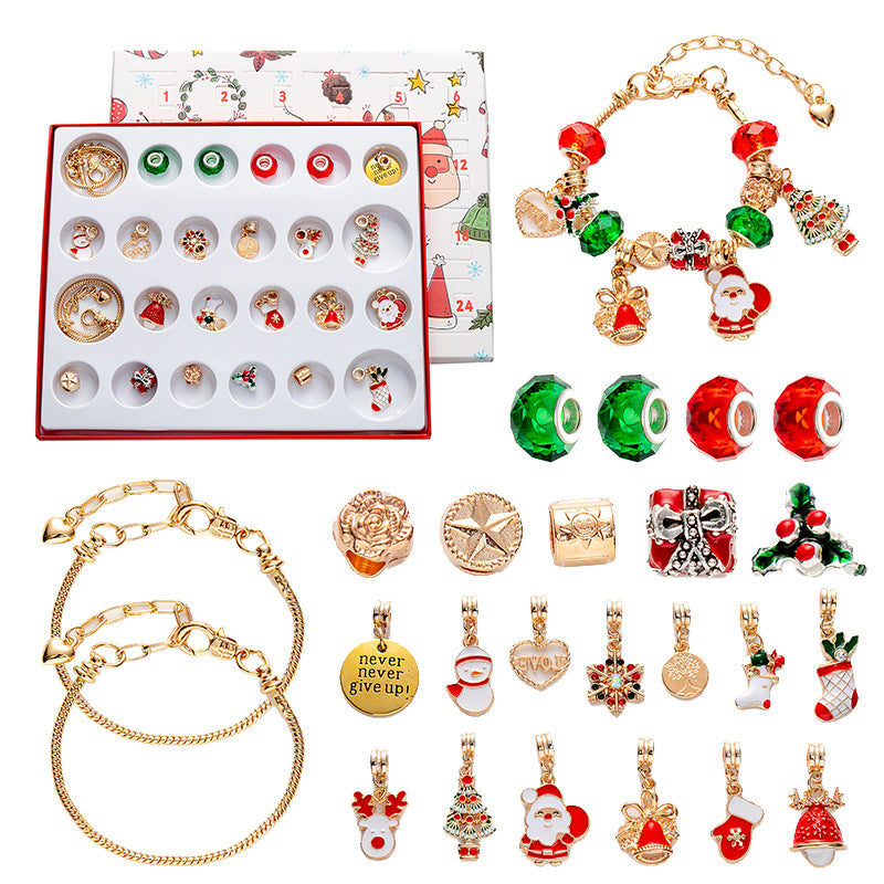 DIY creative children's bracelet jewelry 24-grid calendar Christmas holiday surprise blind box silver set