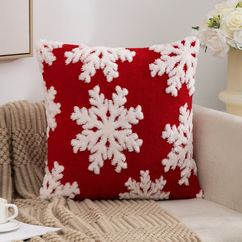 Christmas Pillow Cover (Excluding Pillow Core) Snowflake Velvet Jacquard Christmas Tree Elk Festival Decoration