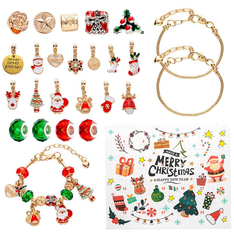 DIY creative children's bracelet jewelry 24-grid calendar Christmas holiday surprise blind box silver set