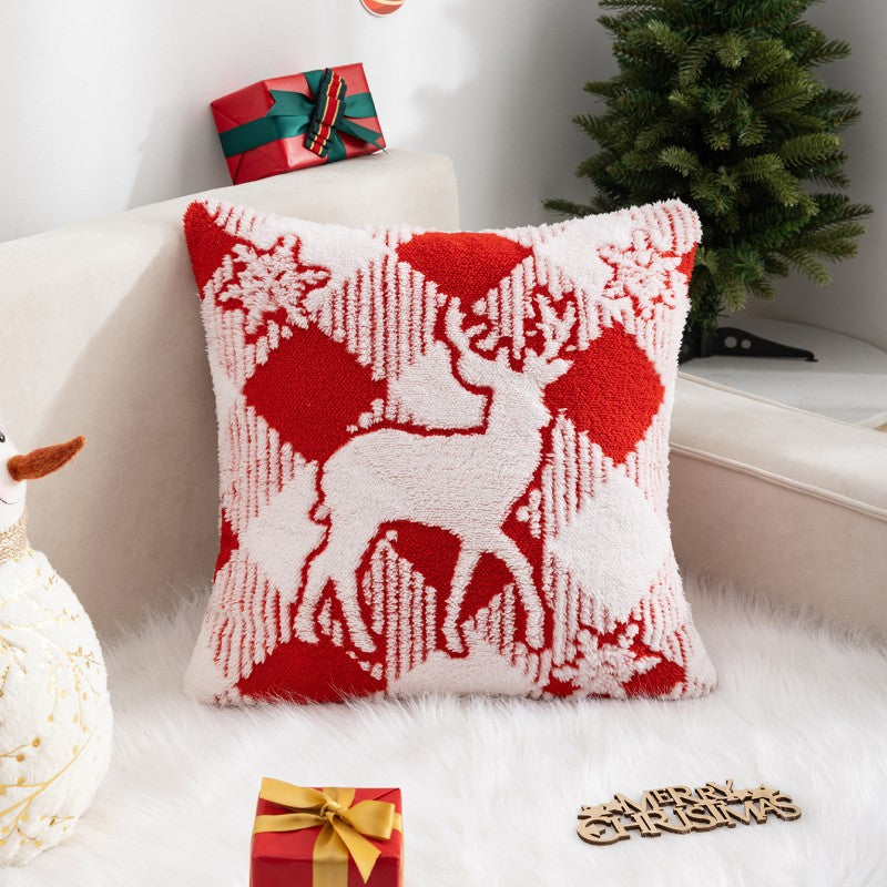 Christmas Pillow Cover (Excluding Pillow Core) Snowflake Velvet Jacquard Christmas Tree Elk Festival Decoration