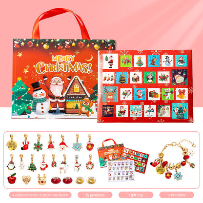 DIY creative children's bracelet jewelry 24-grid calendar Christmas holiday surprise blind box silver set