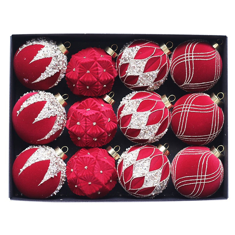 Christmas ball decoration 8cm/12 pieces colored brick plush Christmas ball set Christmas tree pendant