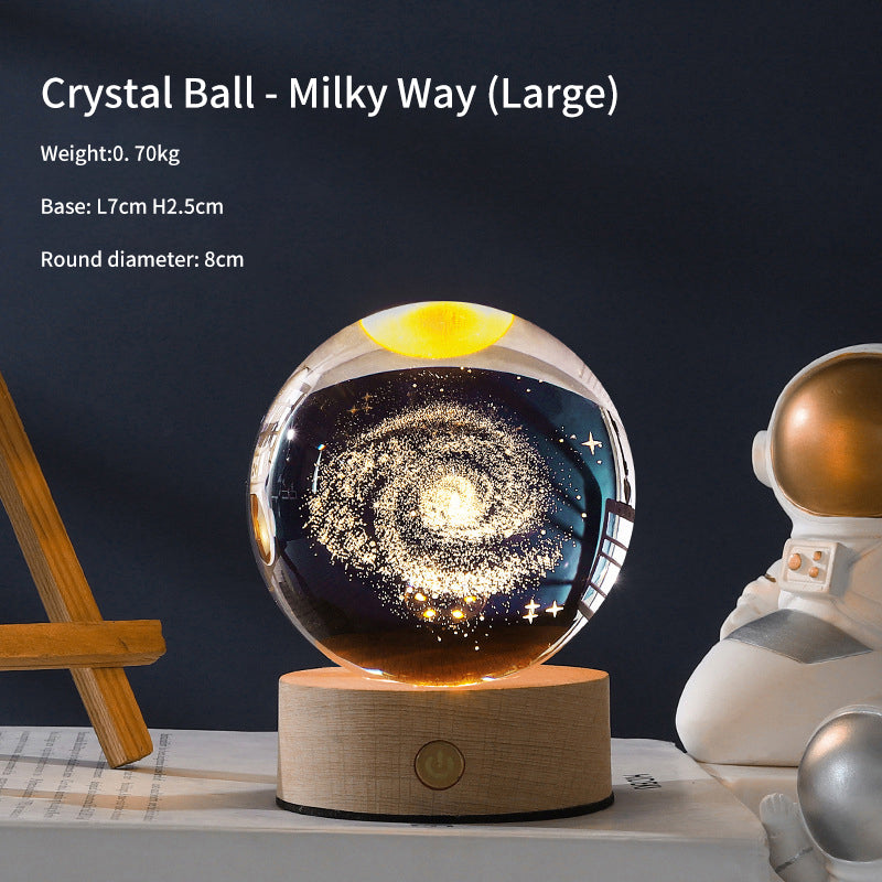 Creative Luminous Crystal Ball Galaxy Night Light Decoration 3D Laser Carved Crystal Ball For Girlfriend's Birthday Gift