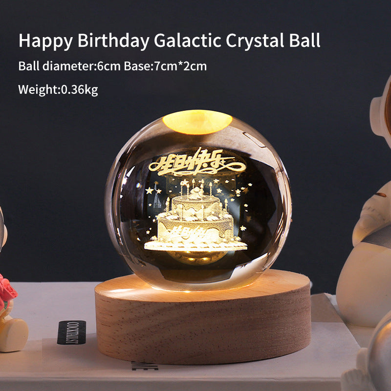 Creative Luminous Crystal Ball Galaxy Night Light Decoration 3D Laser Carved Crystal Ball For Girlfriend's Birthday Gift