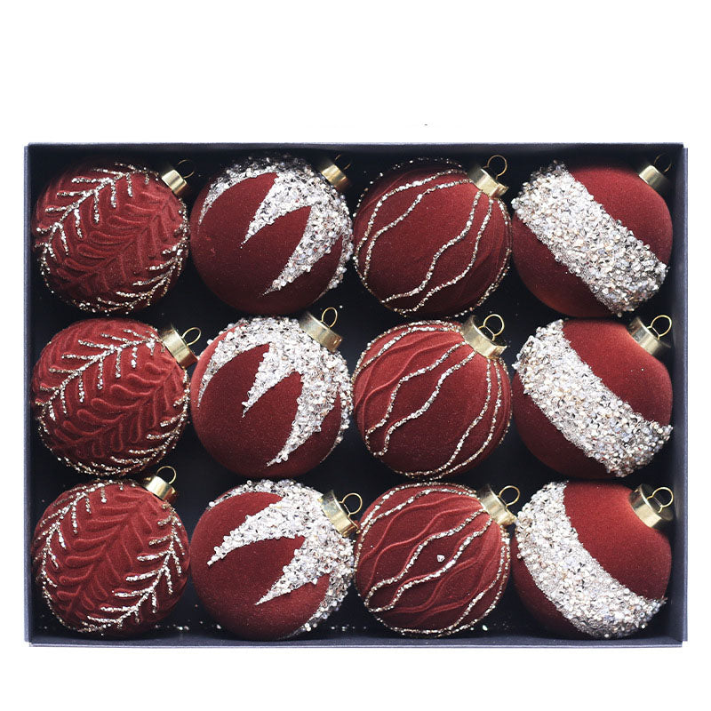 Christmas ball decoration 8cm/12 pieces colored brick plush Christmas ball set Christmas tree pendant