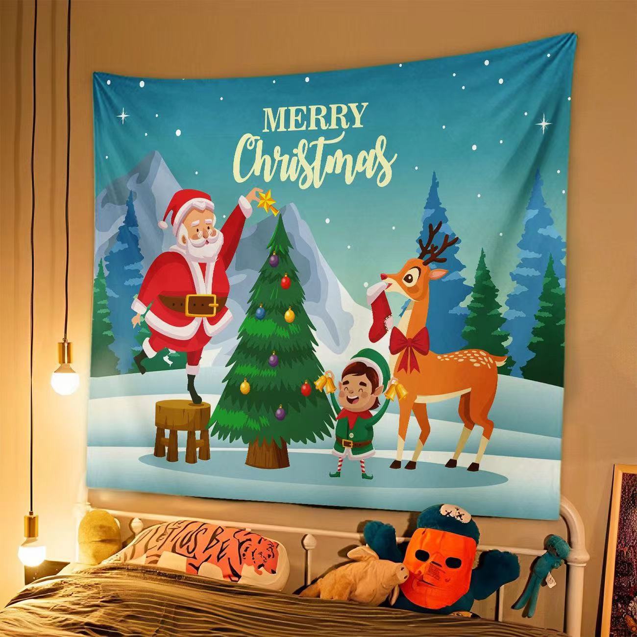 New Christmas Background Cloth, Christmas Tapestry, Christmas Party Event Decoration Hanging Cloth, Christmas Hanging Cloth