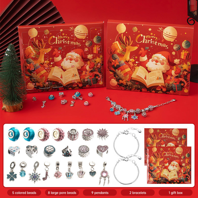 DIY creative children's bracelet jewelry 24-grid calendar Christmas holiday surprise blind box silver set