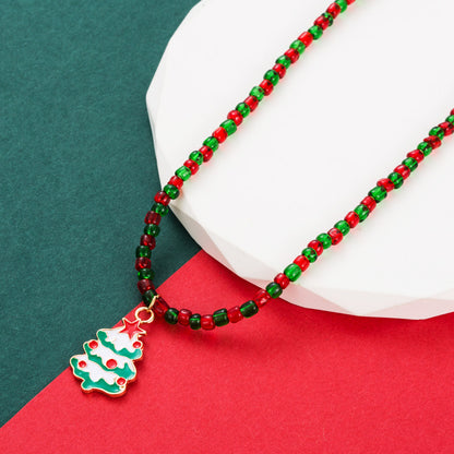 Ins Christmas Series Christmas Trend Christmas Tree Colorful Rice Ball Pendant Necklace Jewelry