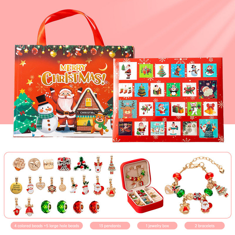 DIY creative children's bracelet jewelry 24-grid calendar Christmas holiday surprise blind box silver set