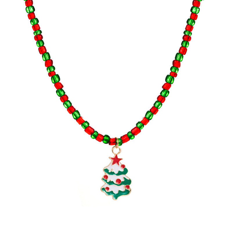 Ins Christmas Series Christmas Trend Christmas Tree Colorful Rice Ball Pendant Necklace Jewelry