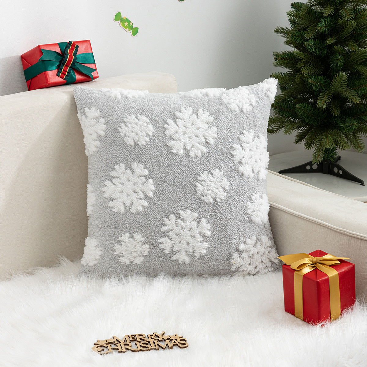 Christmas Pillow Cover (Excluding Pillow Core) Snowflake Velvet Jacquard Christmas Tree Elk Festival Decoration