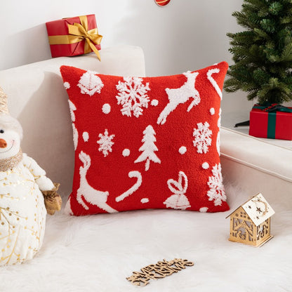 Christmas Pillow Cover (Excluding Pillow Core) Snowflake Velvet Jacquard Christmas Tree Elk Festival Decoration