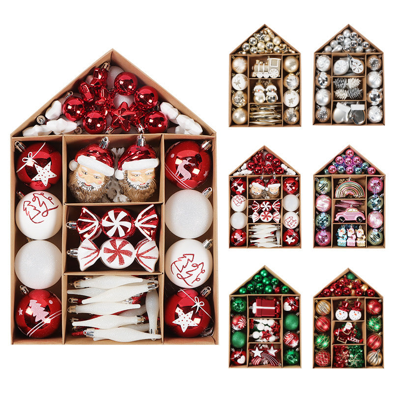 House shaped set, kraft paper box, Christmas ball, Christmas gift set, various sizes of Christmas tree decoration set