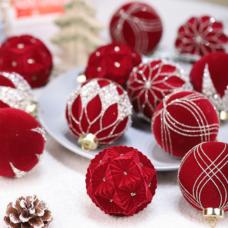 Christmas ball decoration 8cm/12 pieces colored brick plush Christmas ball set Christmas tree pendant