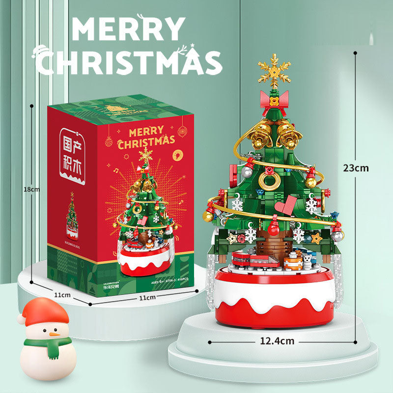 Christmas Tree Rotating Music Box Christmas Ornament Assembly Building Blocks Toys Gift