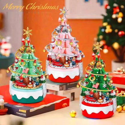 Christmas Tree Rotating Music Box Christmas Ornament Assembly Building Blocks Toys Gift