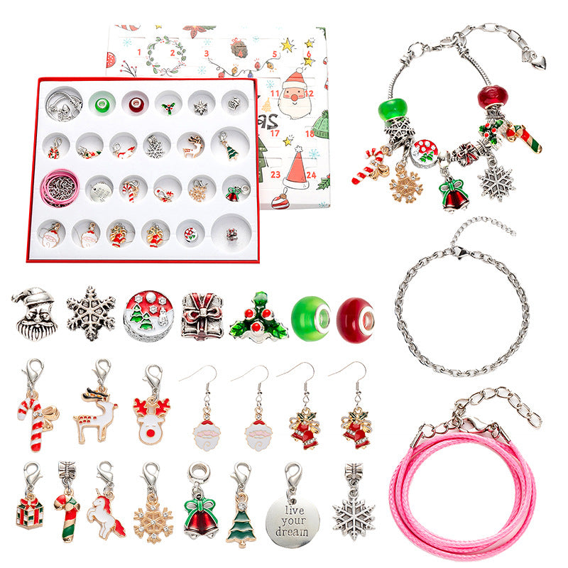 DIY creative children's bracelet jewelry 24-grid calendar Christmas holiday surprise blind box silver set