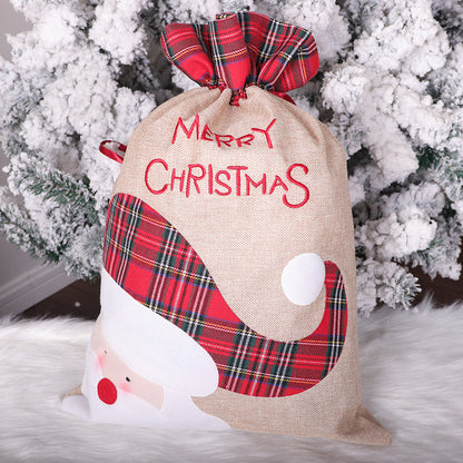 Santa Claus Little Deer Christmas Linen Gift Bag Drawstring Ribbon Candy Bag Christmas Decorative Apple Bag