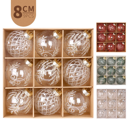 Christmas decorations 8cm/9PCS transparent PET painted Christmas ball gift box set Christmas tree pendant