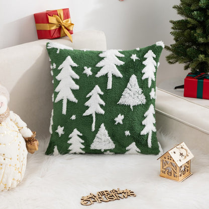 Christmas Pillow Cover (Excluding Pillow Core) Snowflake Velvet Jacquard Christmas Tree Elk Festival Decoration