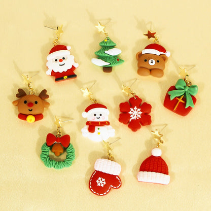 Christmas Earrings Santa Claus Elk Cartoon Christmas Tree Bells