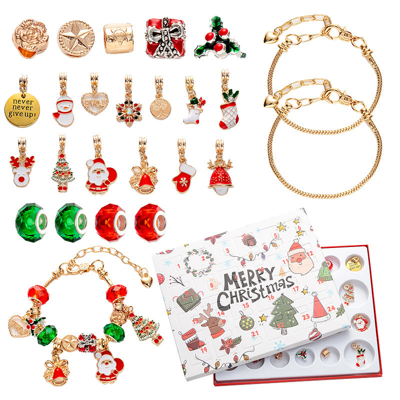 DIY creative children's bracelet jewelry 24-grid calendar Christmas holiday surprise blind box silver set