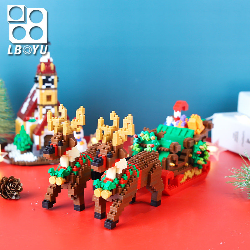 Compatible With Lego Toys Small Pellet Building Blocks Santa Claus Sleigh Elk Christmas Gifts