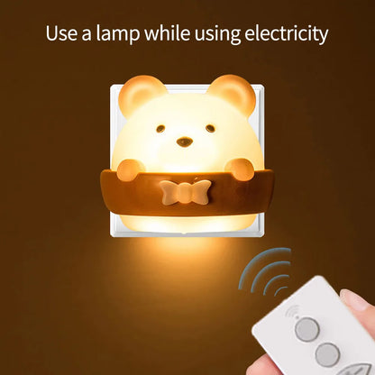 Cute Bear LED Night Light Remote Control Wall Lamp